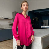 Elegant Long Sleeve Green Silk Blouse